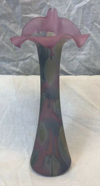 Hand Painted Rueven Glass Vase By Nouveau