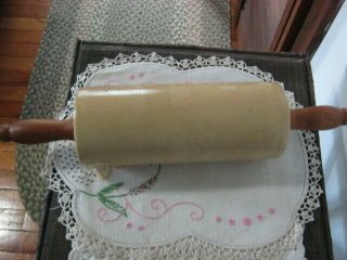Vtg.  Antique Early Yellow Ware Rolling Pin W/ Handles Stoneware