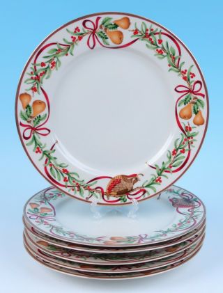 Set 6 Royal Gallery Queensberry Fine China Christmas Dinner Plates Holly & Gold