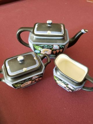 Stunning Art Nouveau Lenox Belleek Teapot,  Creamer,  & Sugar Bowl.  Marked