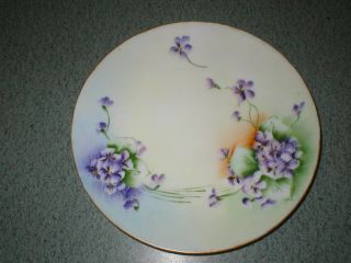 Vintage Hand Painted Purple Violet Bone China 8 1/4 " Dinner Plate Saxony