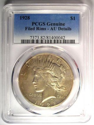 1928 Peace Silver Dollar $1 - PCGS AU Details - Rare 1928 - P Key Date Coin 2