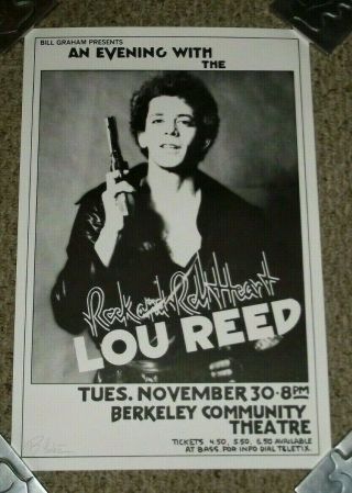Vintage 1977 Lou Reed Bill Graham Concert Poster Signed Randy Tuten