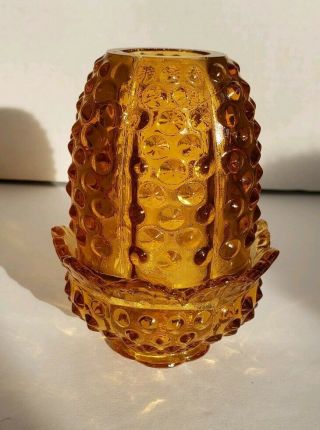 Fenton Glass Hobnail Fairy Lamp Light Yellow