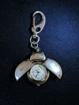 Vintage Lucky Ladybug Fashion Keychain Movement Pocket Watch By Dingbats
