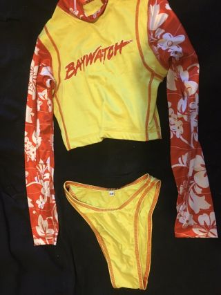 Baywatch Hawaii Screen Worn Yellow & Hibiscus Swimsuit By Brande Roderick Leigh