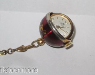 Vintage Bucherer Guilloche Enamel Ball Charm Ladies Pendant Watch & Chain