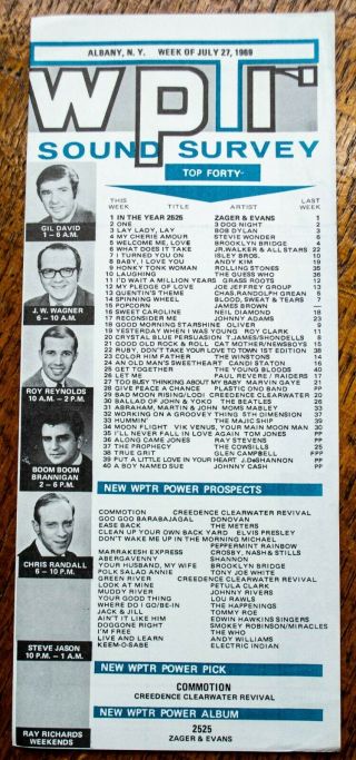 Wptr York Survey Radio Music Chart July 27 1969 Zager & Evans 3 Dog Night