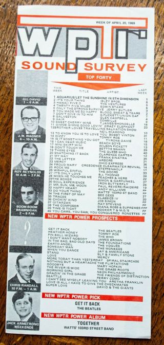 Wptr York Survey Radio Music Chart April 20 1969 5th Dimension Isley Bros