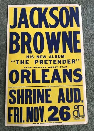 Jackson Browne - Los Angeles Asylum Records Promo Ad For Concert.  Vintage