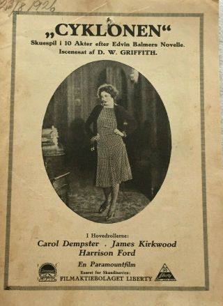 That Royle Girl Carol Dempster W.  C.  Fields 1925 Vtg Old Danish Movie Program