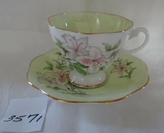 Vintage Foley Cup & Saucer Pale Green With Lilies