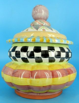 Mackenzie Childs Courtly Check Hand Signed Taylor Canister Cookie Jar W/lid 10 " T