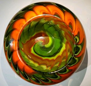 Large 10 " Hand Blown Murano Italy Art Glass Multicolor Bulbous,  Sphere,  Vase
