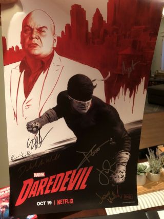Signed Daredevil Season 3 - 13”x20” Poster By Charlie Cox,  Deborah Woll,  Kevin Smith