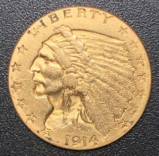 1914 $2.  5 Indian Head Gold Quarter Eagle
