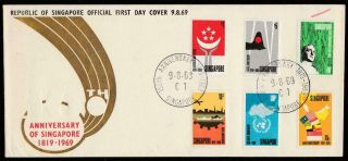 09.  08.  1969 Singapore 150th Anniv.  Of Founding Set Stamps On Fdc,  Unaddressed