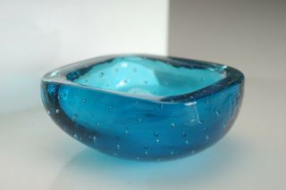 Vintage Venini Murano Italian Art Glass Bowl Blue Bullicante Carlo Scarpa