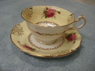 Vint.  Red Rose Yellow Floral Tea Cup & Saucer Eb Foley Bone China English Made