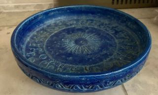 Mid Century Aldo Londi Bitossi Raymor Italy Footed Blue Ceramic Bowl Art Pottery
