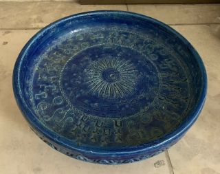 Mid Century Aldo Londi Bitossi Raymor Italy Footed Blue Ceramic Bowl Art Pottery 2