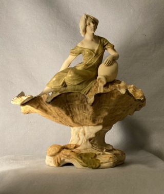 Original/royal Dux/bohemia/art Nouveau/lady On Shell W.  Jug/porcelain Sculpture.