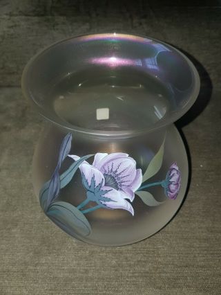 Signed Eisch Iridescent Glass Vase With Label - Dragonfly & Flowers