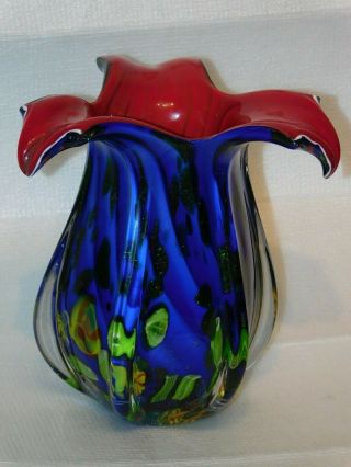 Vintage Dale Tiffany Blue And Red Sea Art Glass Vase 9 " Tall