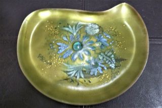 Sasha Brastoff Signed Mid Century Copper & Enamel Floral Amorphic Bowl,  8 " Wow