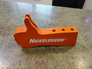 Rare 1990s Nickelodeon Studios Fl Orange Wood Arm Thumb Desk Employee Pen Holder