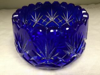 Bohemian COBALT BLUE Cut to Clear Glass Votive Crystal Desk/Candy Dish Vintage 2