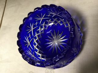Bohemian COBALT BLUE Cut to Clear Glass Votive Crystal Desk/Candy Dish Vintage 3