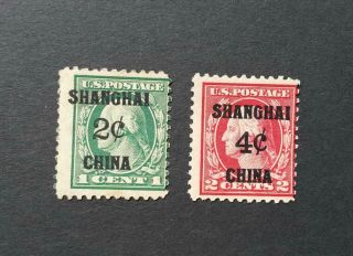 1917 - 19 Us Offices In China Stamps K1 K2 - 2c 4c Surcharge Og Cv$65