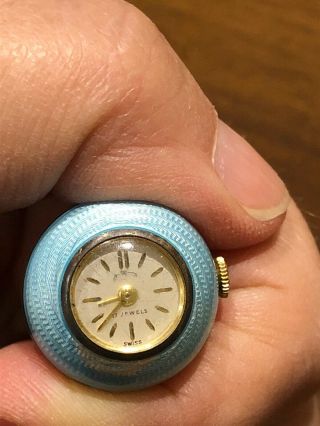 Vintage Bucherer Style 17 Jewel Blue Enameled Swiss Pendant Ball Watch