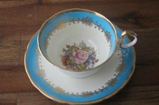 Aynsley J.  A.  Bailey Signed Teacup Tea Cup Saucer Cabbage Rose Bouquet Gold