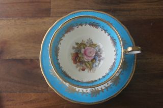 Aynsley J.  A.  Bailey Signed Teacup Tea Cup Saucer Cabbage Rose Bouquet Gold 2