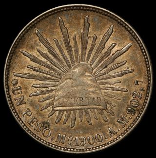 1900 Mo Am Mexico One Un Peso Silver Coin - Km 409.  2