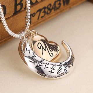 Silver Gold Heart Shape Necklace I Love You Mum Moon Pendant Jewellery Gift