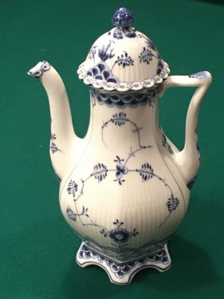 Blue Fluted Royal Copenhagen Coffee Pot - Full Lace 1202 - 1st Quality -