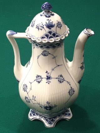 Blue Fluted Royal Copenhagen Coffee Pot - Full Lace 1202 - 1st Quality - 2