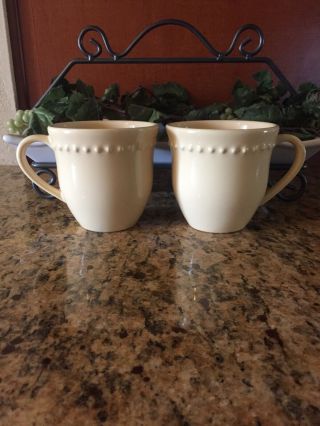 Pottery Barn Yellow Emma Coffee Mugs Beaded Rim Set Of 2