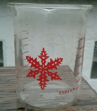 Pyrex Glass Red Snowflake 1/2 Measuring Cup Beaker Vintage Rare