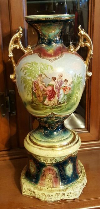Large 2pc Antique Royal Vienna Vase Double Portraits And Handles Fine Details
