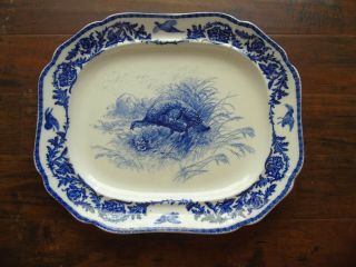 Huge Antique Cauldon England Flow Blue Turkey Platter