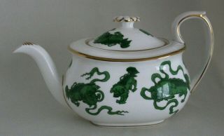 Wedgwood Chinese Tigers - Green Teapot With Lid Gold Trim Made In England
