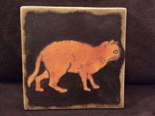 Vintage Flint Faience Michigan Tile Arts & Crafts Cat Design