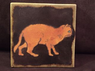 Vintage Flint Faience Michigan Tile Arts & Crafts CAT Design 3