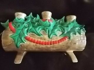 Vintage 1973 Ceramic Yule Log Holds 3 Tapers Hand Crafted & Painted 12 - 1/2 " Long