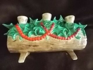 Vintage 1973 Ceramic Yule Log Holds 3 Tapers Hand Crafted & Painted 12 - 1/2 
