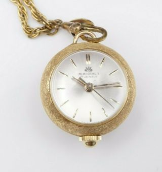 Vintage 18k Yellow Gold Bucherer Skeleton Watch Pendant Necklace 32 " 17j W321